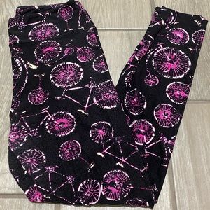 LuLaRoe leggings, black with pink and white bikes print, one size